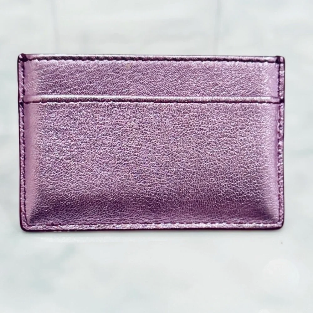 JIMMY CHOO Leather Metallic Lavender Lilac Card Holder logo Wallet NEW